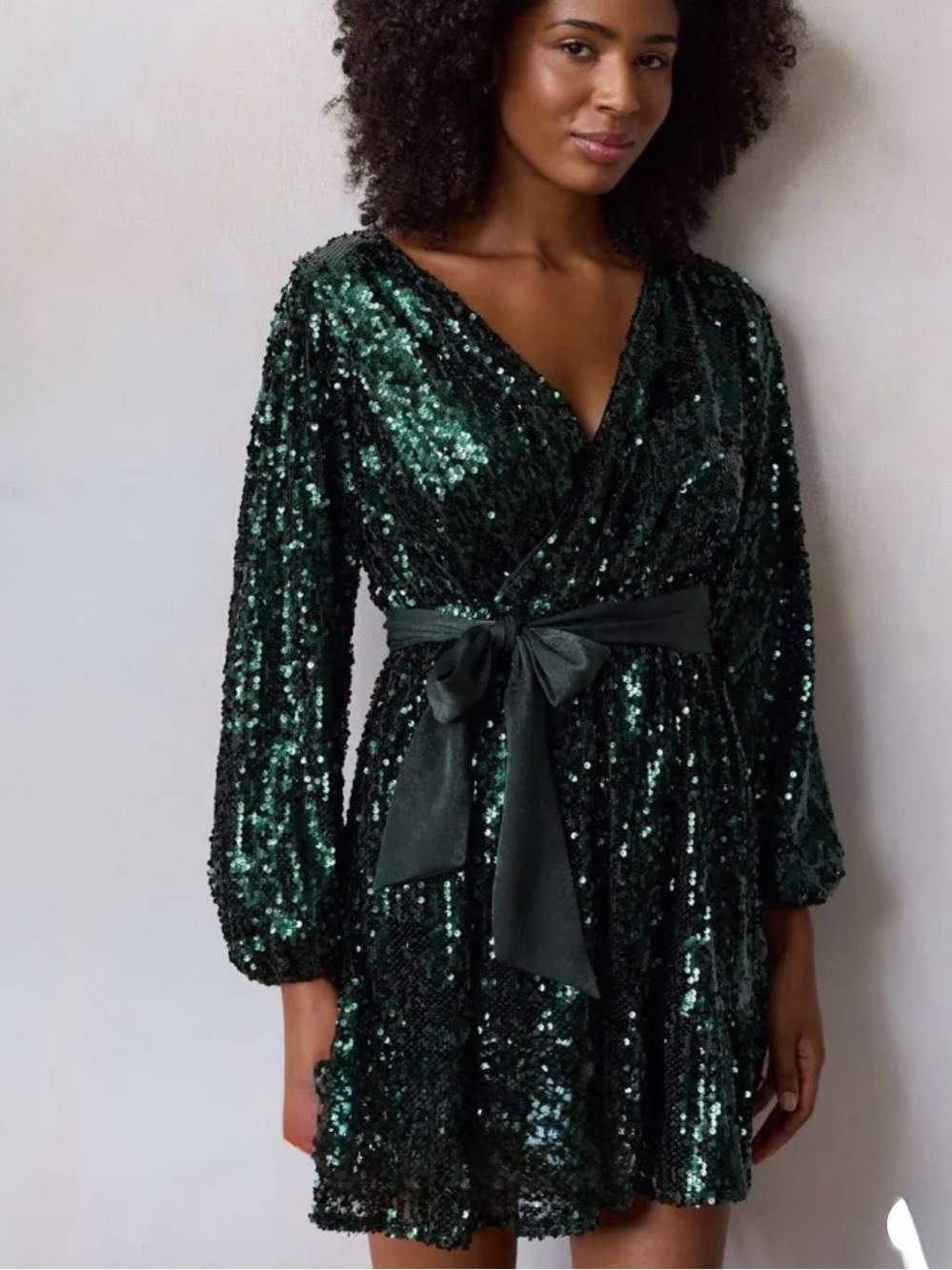 LC Lauren Conrad Wrap Mini Dress Sequins Women XXL Green Tie Waist Holiday Party